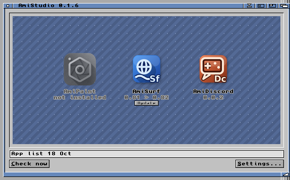 AmiStudio launcher window with app icons